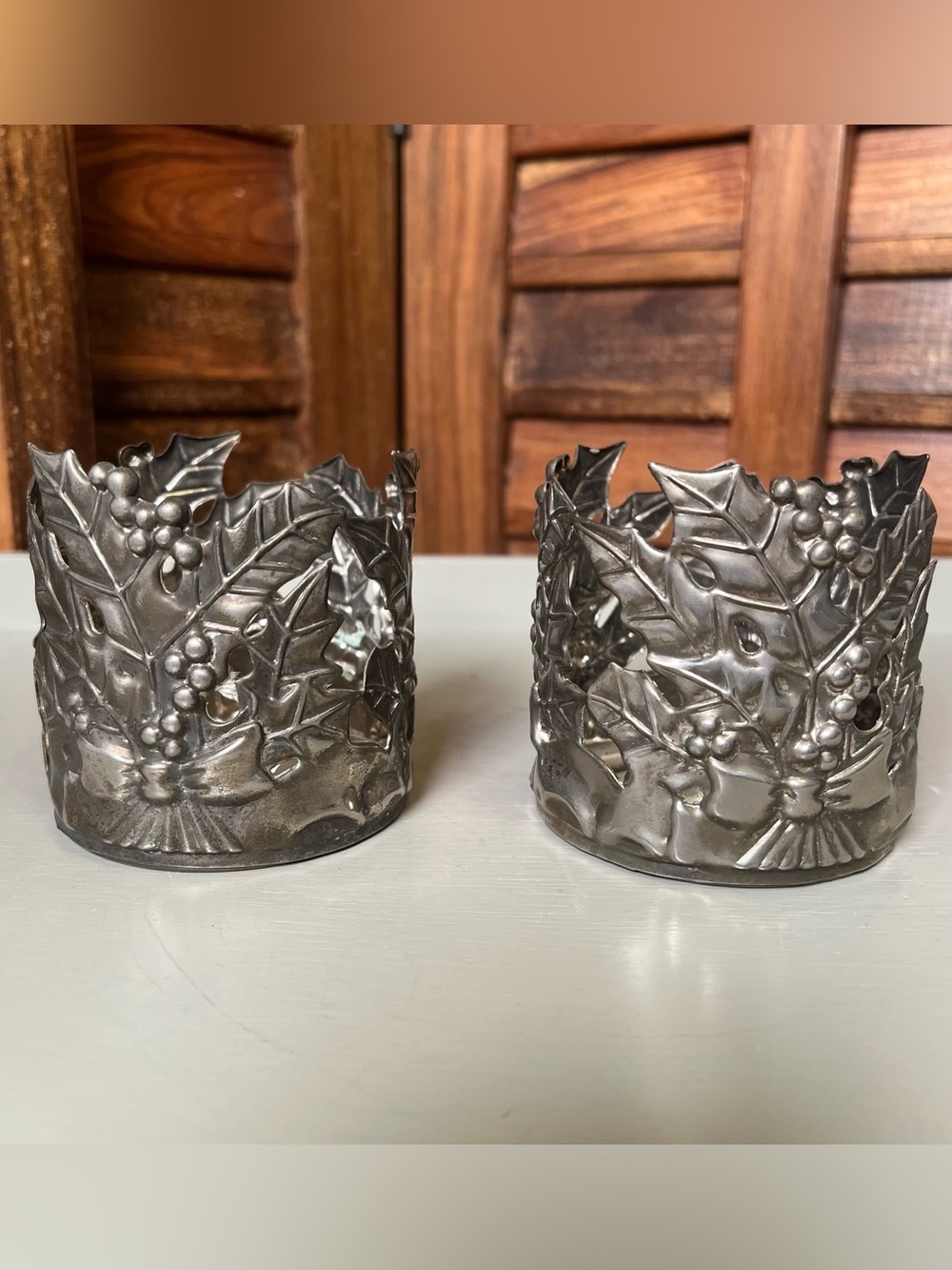 Metal Holly Leaf Candle Holders. Decorative Set of 2